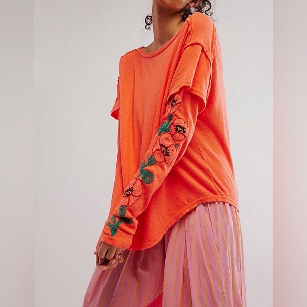 NWOT Free People Not Your Poppys Long Sleeve Tee